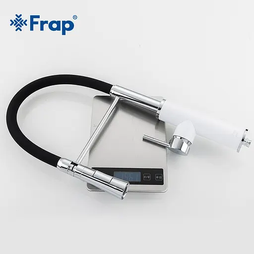 Змішувач для кухні Frap F4452-8 з гнучким виливом 2 режими біло/чорний матовий - фото 5