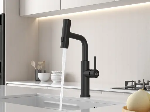 Cмеситель для кухни водопад с выдвижной лейкой черный Nett LB-35 Черный - фото 4