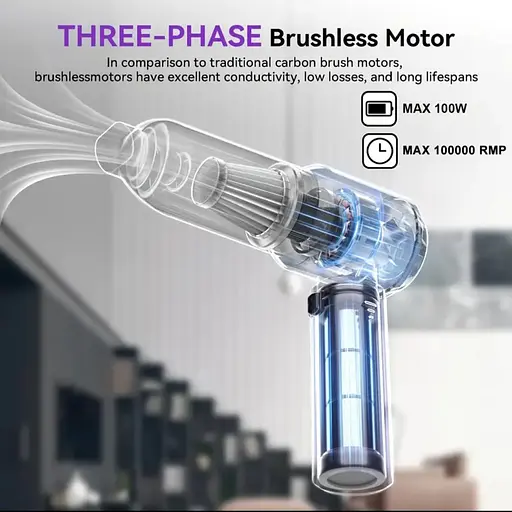 Мощный беспроводной пылесос 3-в-1 с LED подсветкой, 16000 Pa, функция обдува, литиевая батарея 6000 mAh - фото 12