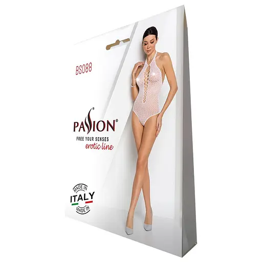 Бодистокинг с декольте Passion BS088 white имитация корсетной шнуровки One size - фото 5