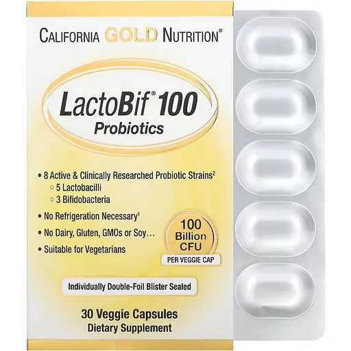 Пробіотики California Gold Nutrition LactoBif 100 Probiotics 30 вегетаріанських капсул