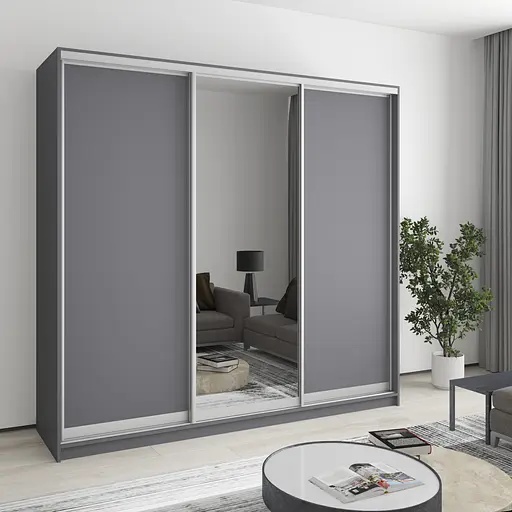 Шафа-купе тридверна MebelStar Комбо AL 2ДСП/Дзеркало 220x45x210 см Антрацит (MBS-3202)