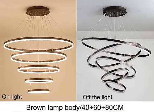 Светодиодная люстра Олимпия PJ812С-5 20+30+40+80+100см (5 колец) Коричневая - фото 4