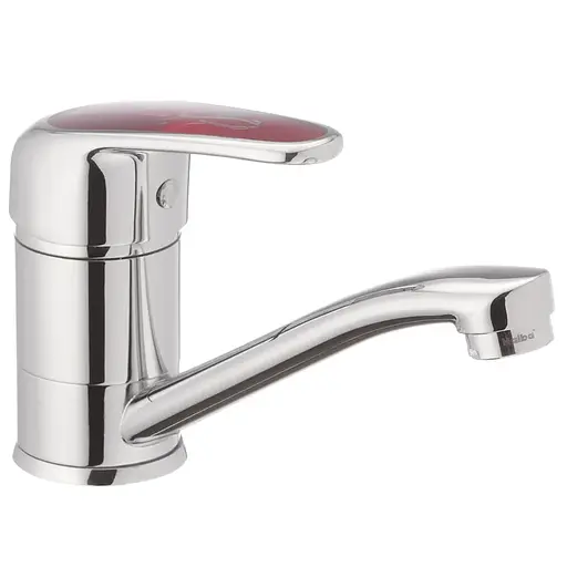 Змішувач для умивальника Haiba Magic 004 з червоною ручкою HB0690 Хром - фото 1