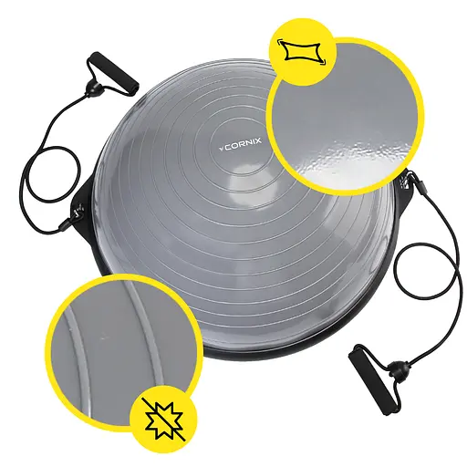 Балансировочная платформа (полусфера) Cornix Bosu Ball 58 см с эспандерами Grey XR-0455 - фото 7