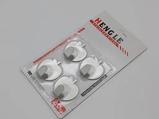 Набір із 4 гачків у формі яблука з неіржавкої сталі для рушників для ванної кухні з липучкою 4x4x2 см 88195 - фото 2