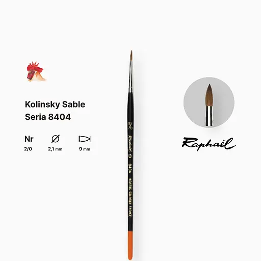 Кисть колонок круглая Raphael Kolinsky Sable, №2/0, профессиональная, короткая ручка - фото 2