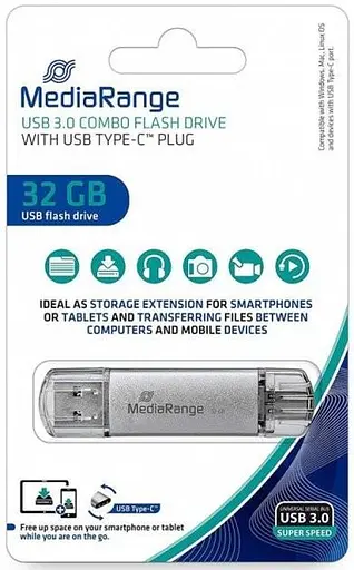 Флеш-накопичувач MediaRange USB 3.0 combo flash drive, with USB Type-C plug, 32GB (MR936) - фото 2