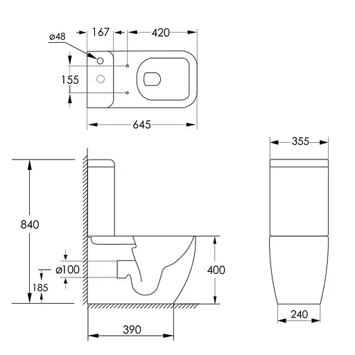 Унитаз напольный пристенный Imprese Valtice 645x355 840 мм, гор. выпуск, нижний подвод 3/6л, сиденье Duroplast Slim Slow-closing white i1115, Белый - фото 2