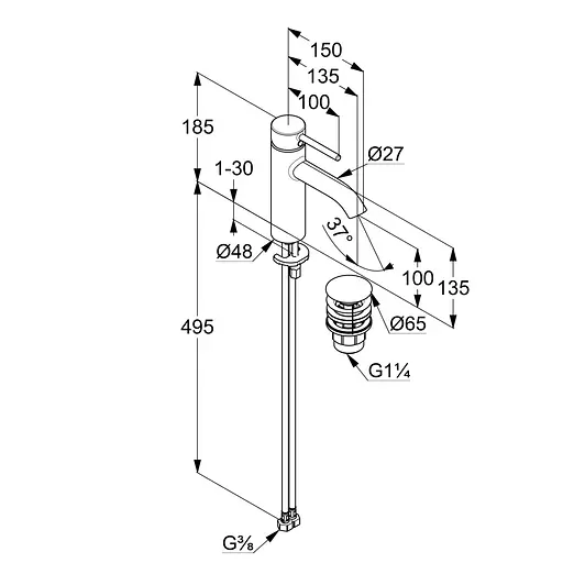 Смеситель для умывальника Kludi Bozz 100 DN 15 черный мат 382883976 - фото 3