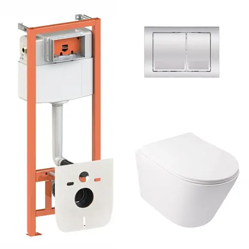 Набор: Qtap Swan Ultra Quiet унитаз подвесной QT16335179W + Nest комплект инсталляции 4в1 (квадратная клавиша Chrome) QT0133M425 + M06028CRM - фото 1