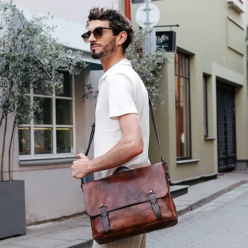 Шкіряна чоловіча сумка через плече Time Resistance 28х36х10 см nsa0001299 - фото 2