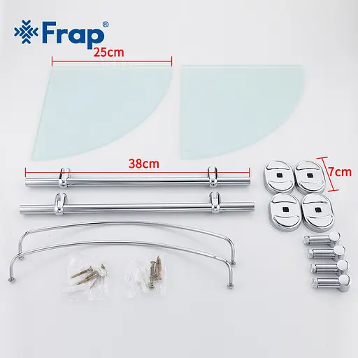 Полиця Frap скляна подвійна кутова 250x250 F1907-2 1/10, Хром - фото 5