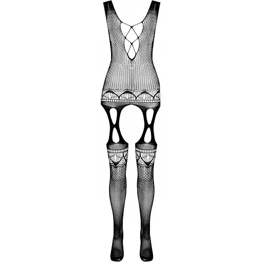 Бодистокинг с плетением на груди Passion BS099 One Size, Red, открытый доступ, имитация подвязок - фото 3