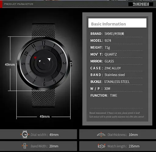Класичний наручний годинник Skmei 9174 Чорний - фото 5