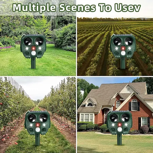 Солнечный отпугиватель вредителей из 2 шт. со стробоскопом, ультразвуковой, отпугивает белок, собак, енотов, кроликов, скунсов, для сада. - фото 6