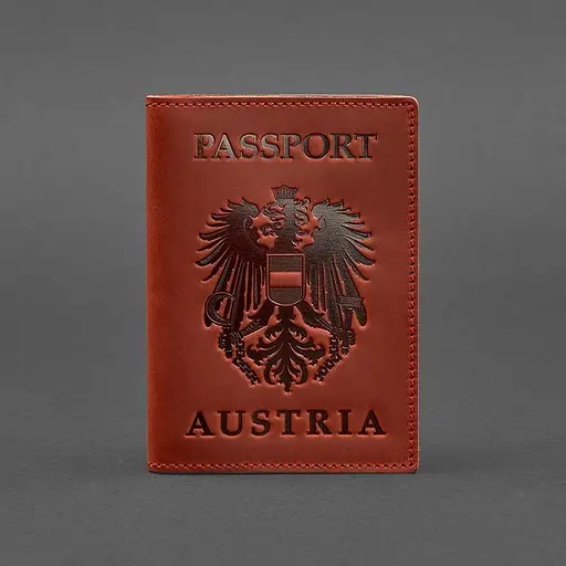 Шкіряна обкладинка для паспорта з австрійським гербом корал - фото 5