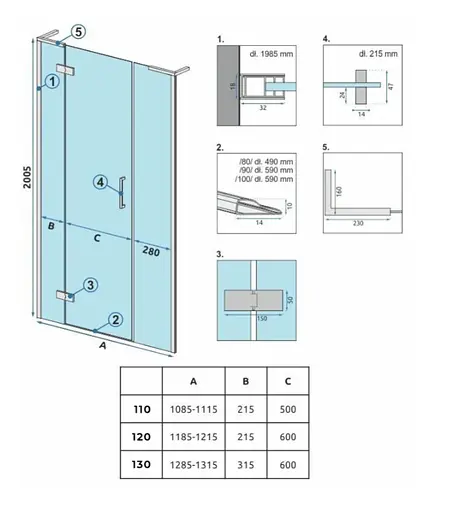 Душові двері Rea Hugo 130 розпашні brushed gold REA-K6610+REA-K8413, прозорий, золотий - фото 7