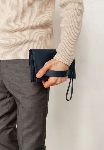 Шкіряний чоловічий клатч-барсетка 3.0 синій краст - фото 11