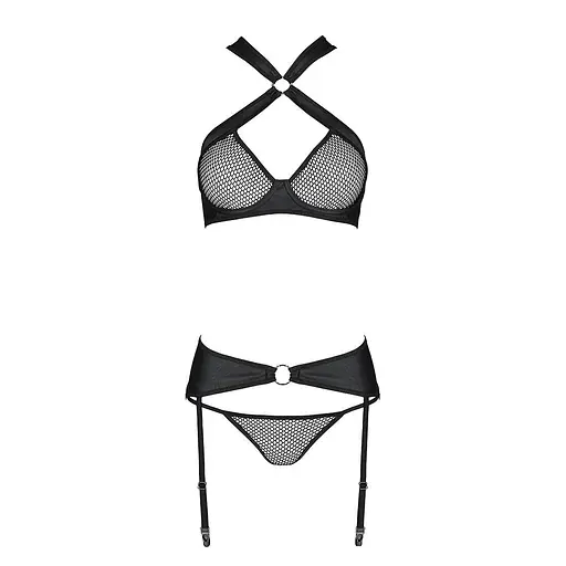 Сітчастий набір: бюстгальтер із халтером Passion Amanda Set black L/XL - фото 5