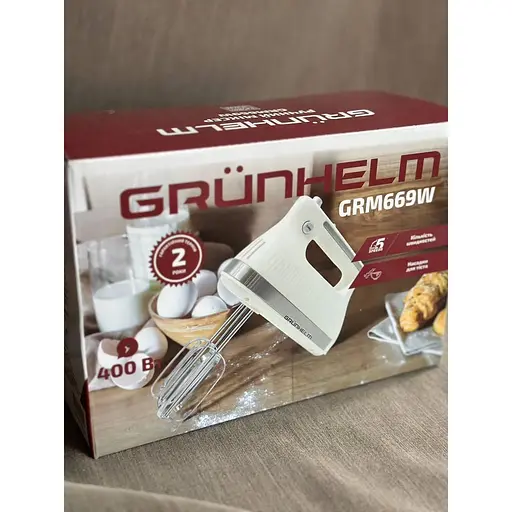 Ручний кухонний міксер Grunhelm із насадками для замішування тіста 5 швидкостей Турборежим 400 Вт GRM669W Білий - фото 4