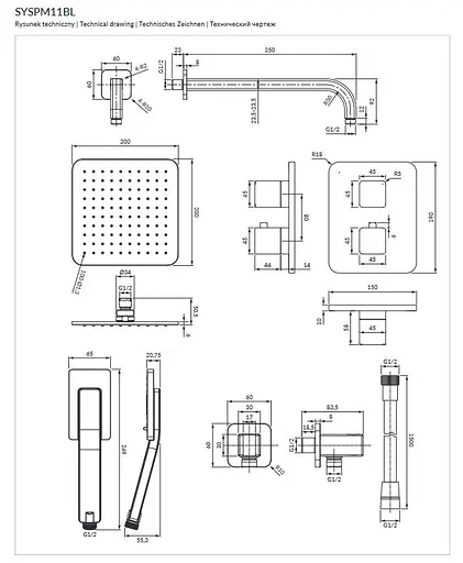 Душевая система с термостатом Omnires Parma grafit SYSPM11GR, Графит - фото 2