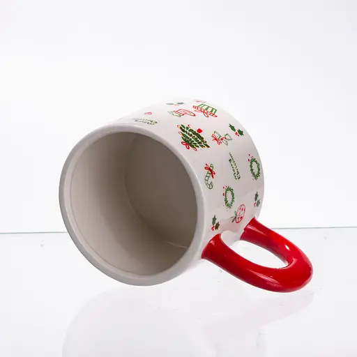 Новогодняя фарфоровая чашка с крышкой Merry Christmas для чая и кофе 350 мл Yiwu CR-1-20 - фото 4