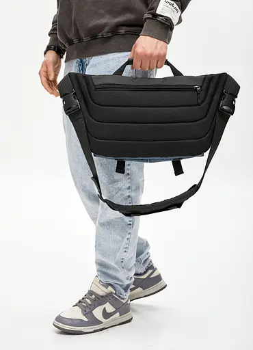 Мужская сумка-бананка под ноутбук Sambag Urban Pro черно-синяя 46×26 см (51411215m) - фото 4