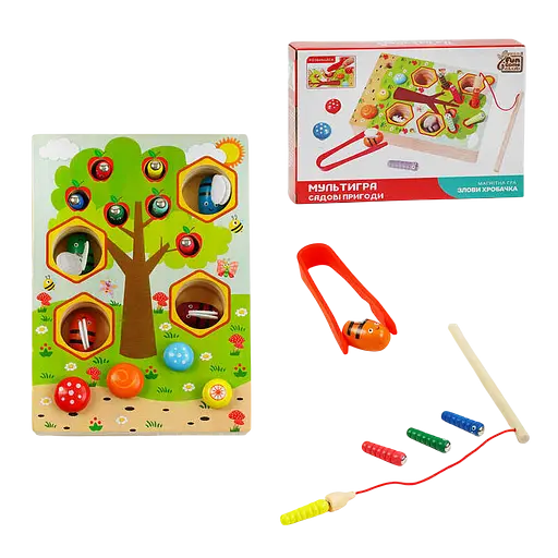 Мультигра магнітна 4FUN Game wood Club Садові пригоди: Злови хробачка, бджілки, грибочки 78396