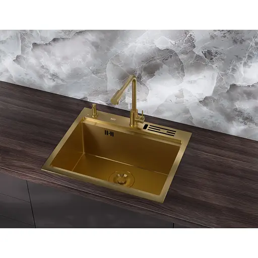 Кухонна мийка Nett NG-5747 золота з нержавійки 1.5 мм багатофункціональна - фото 3