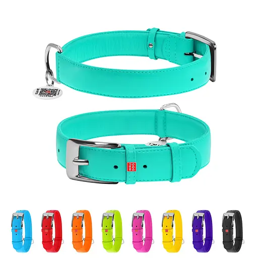 Нашийник для собак шкіряний Waudog Glamour з QR-паспортом без прикрас XL Ш 35 мм Д 46-60 см ментоловий - фото 2