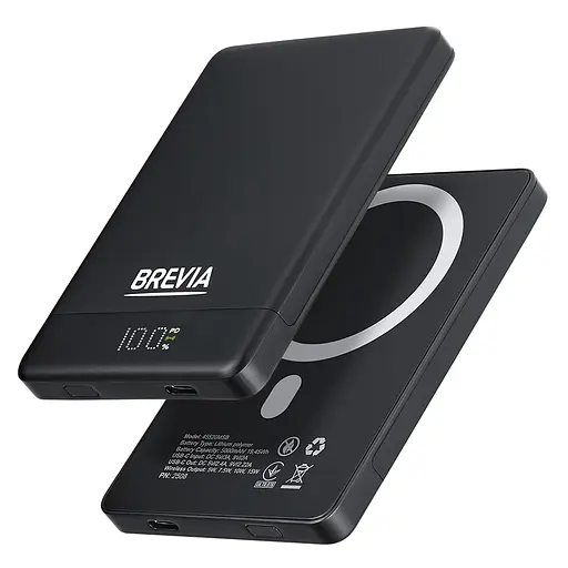 Повербанк (Power Bank) Brevia ePower 5000mAh MagSafe SuperSlim PD20W, Qі15W LCD чорний(45520MSB) - фото 4