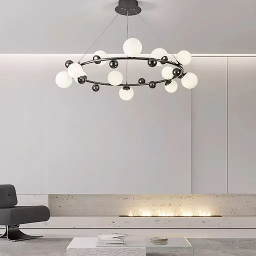 Кольцевая люстра с 12 белыми плафонами Ø 100 см | Line F | Ст. MJ295/12 BK+WT - фото 1