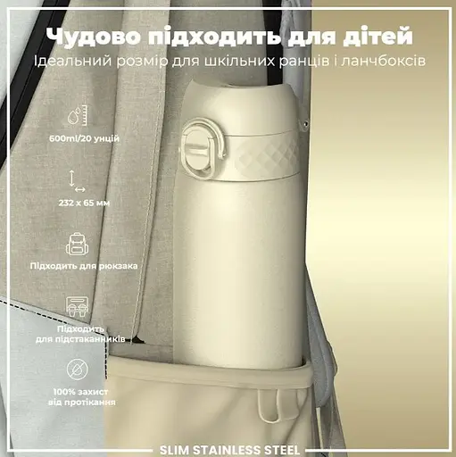 Пляшка для води ION8 металева 600 мл Stainless Steel Creamy White (I8SS600CWHI) - фото 5