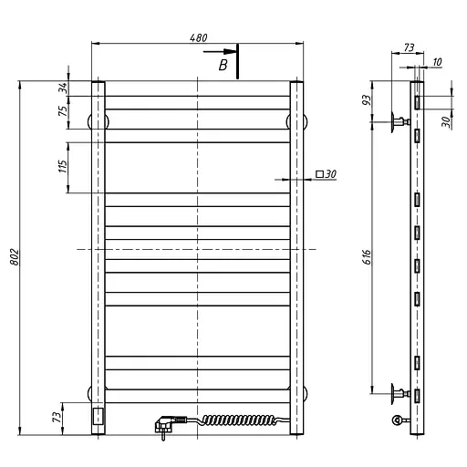 Электрический полотенцесушитель Navin Авангард 480x800 Sensor правосторонний с таймером, под золото 10-428053-4880, Золотой, Правое, Электронный - фото 2
