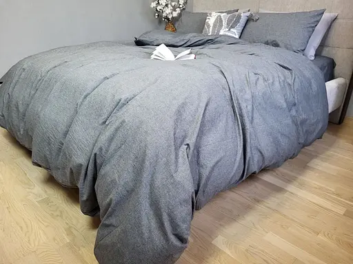 Комплект постельного белья Washed Cotton из вареного хлопка графит Graphite - двуспальный - фото 5