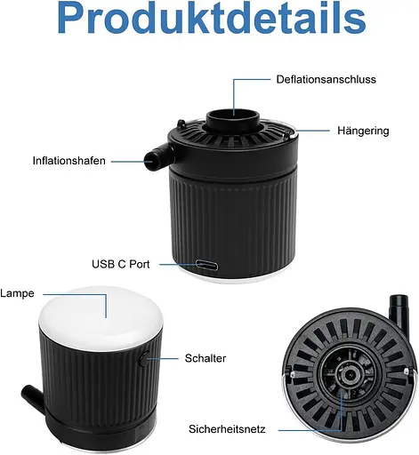 Портативный электрический воздушный насос для надувания и сдувания с батареей и кабелем USB C - фото 2