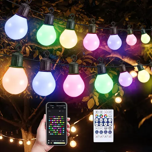 Зовнішні гірлянди Aomdom, 100 футів/30 м 50 світлодіодних гірлянд для приміщень із дистанційним керуванням і застосунком, таймер