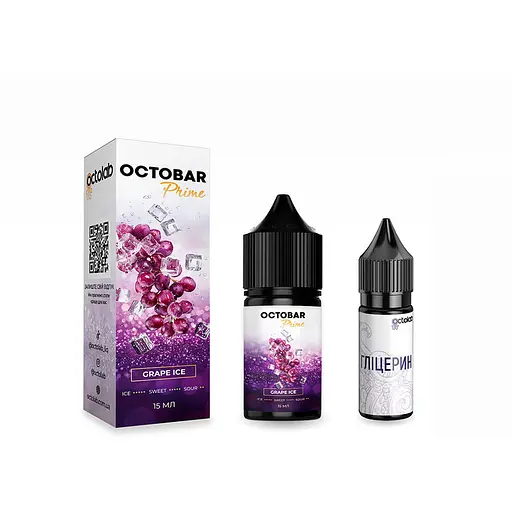 Набор компонентов для самозамеса солевой заправки Octobar Prime 15 мл Grape Ice Виноград айс 0-50 мг (19053) - фото 1