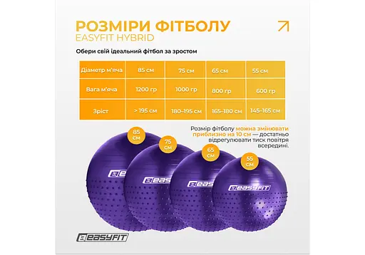 Фітбол 65 см EasyFit Hybrid фіолетовий (фітбол напівмасажний) (EF-3011-V) - фото 5