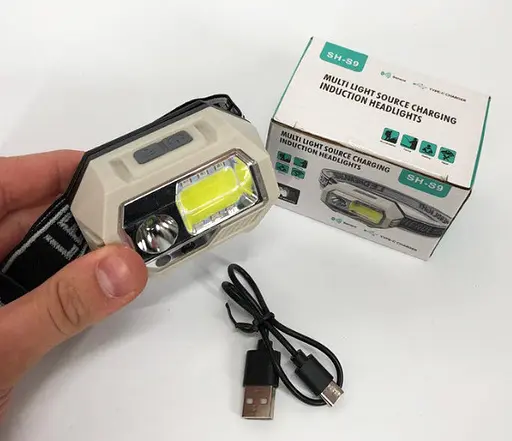 Налобний ліхтар із білим та червоним світлом SH-S9 із сенсором датчиком руху акумуляторний яскравий потужний Type-C XPE+COB+3SMD - фото 6