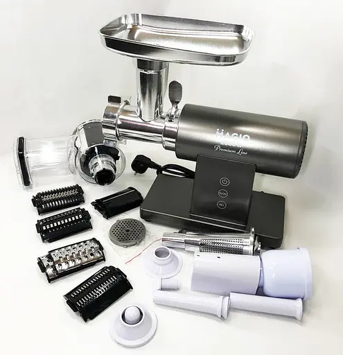 Электрическая мясорубка с реверсом Magio МG-271 мясорубка 3 в 1 соковыжималка, овощерезка Серый 2600 Вт - фото 3