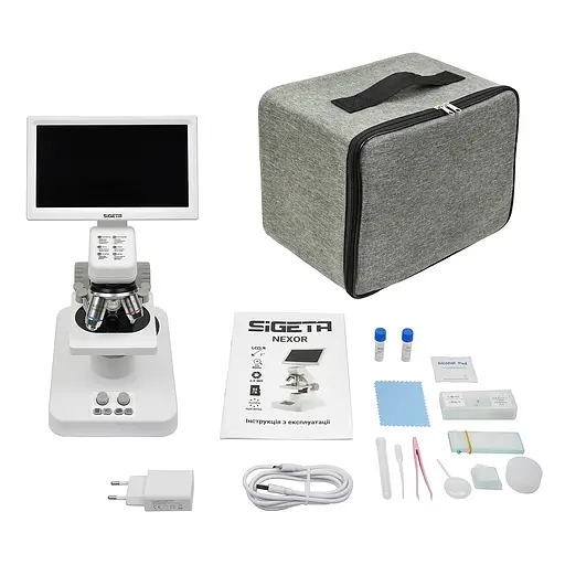 Цифровой микроскоп SIGETA NEXOR 80x-800x 2 MP 7" LCD Wi-Fi с кейсом и набором для опытов (65205) - фото 11