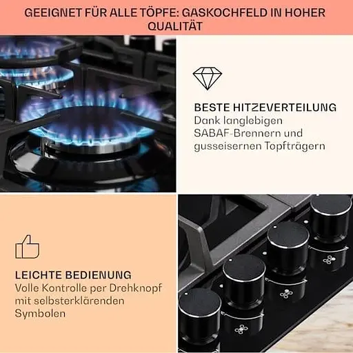 Варочная поверхность газовая Klarstein Ignito 5 Sabaf (10033133) - фото 6