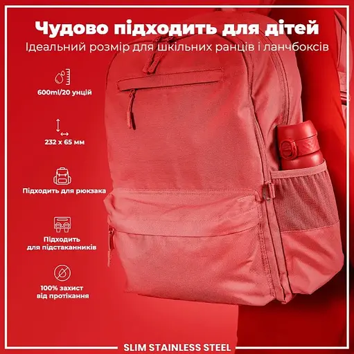 Пляшка для води ION8 металева 600 мл Stainless Steel Red (I8SS600RED) - фото 5