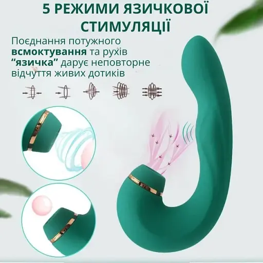 Вібратор I’MCUM Emerald Kiss з функцією лизання, вібрації та вакуумної стимуляції Смарагдовий (IM-KXY502) - фото 5