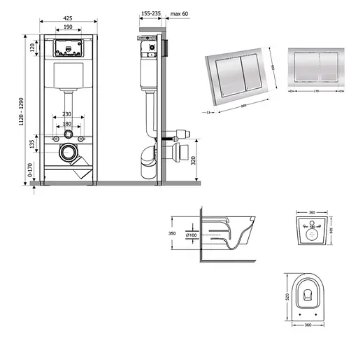 Набір Q-tap Nest 4 в 1 підвісний унітаз Swan Ultra Quiet 520x360x320 + комплект інсталяції QT16335180W48188 - фото 8