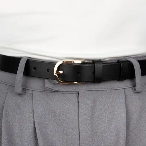 Ремінь шкіряний жіночий HC-2554 чорний із золотою пряжкою (125 см) - фото 5