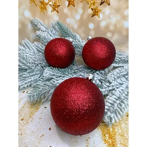 Набір ялинкових куль Блиск 100 мм 6 шт Червоний - фото 1