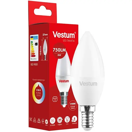 Світлодіодна лампа Vestum C37 8W 4100K 220V E14 1-VS-1311